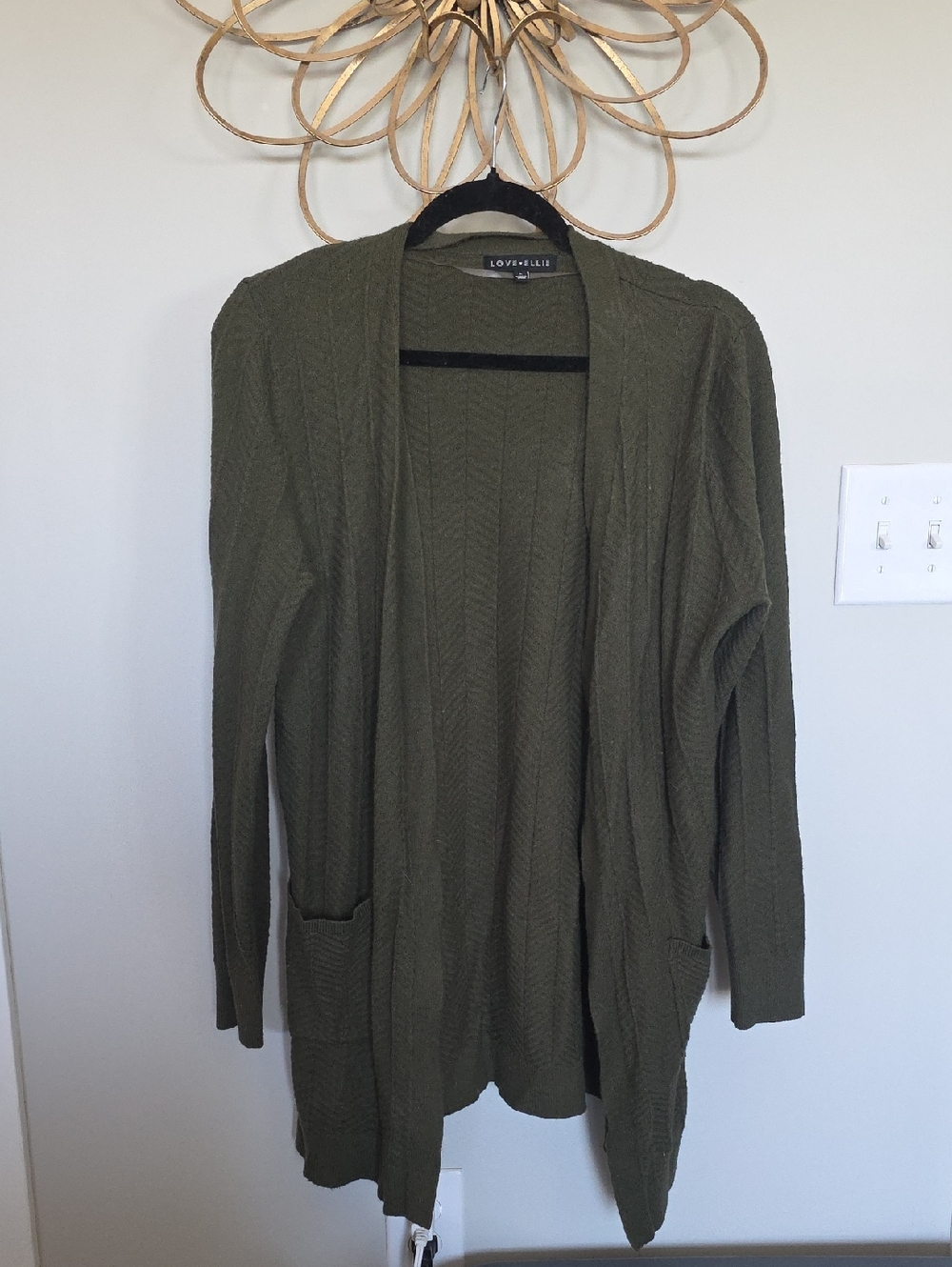 Love+Lilly Olive Open-Front Cable Knit Cardigan